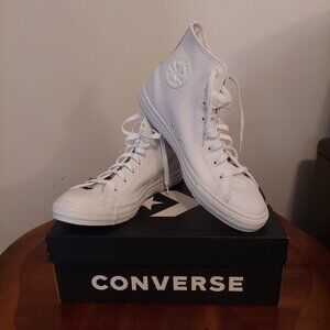 NIB Converse All Leather White Monochrome High Top Shoes Sz 11.5 Woman 9.5 Men